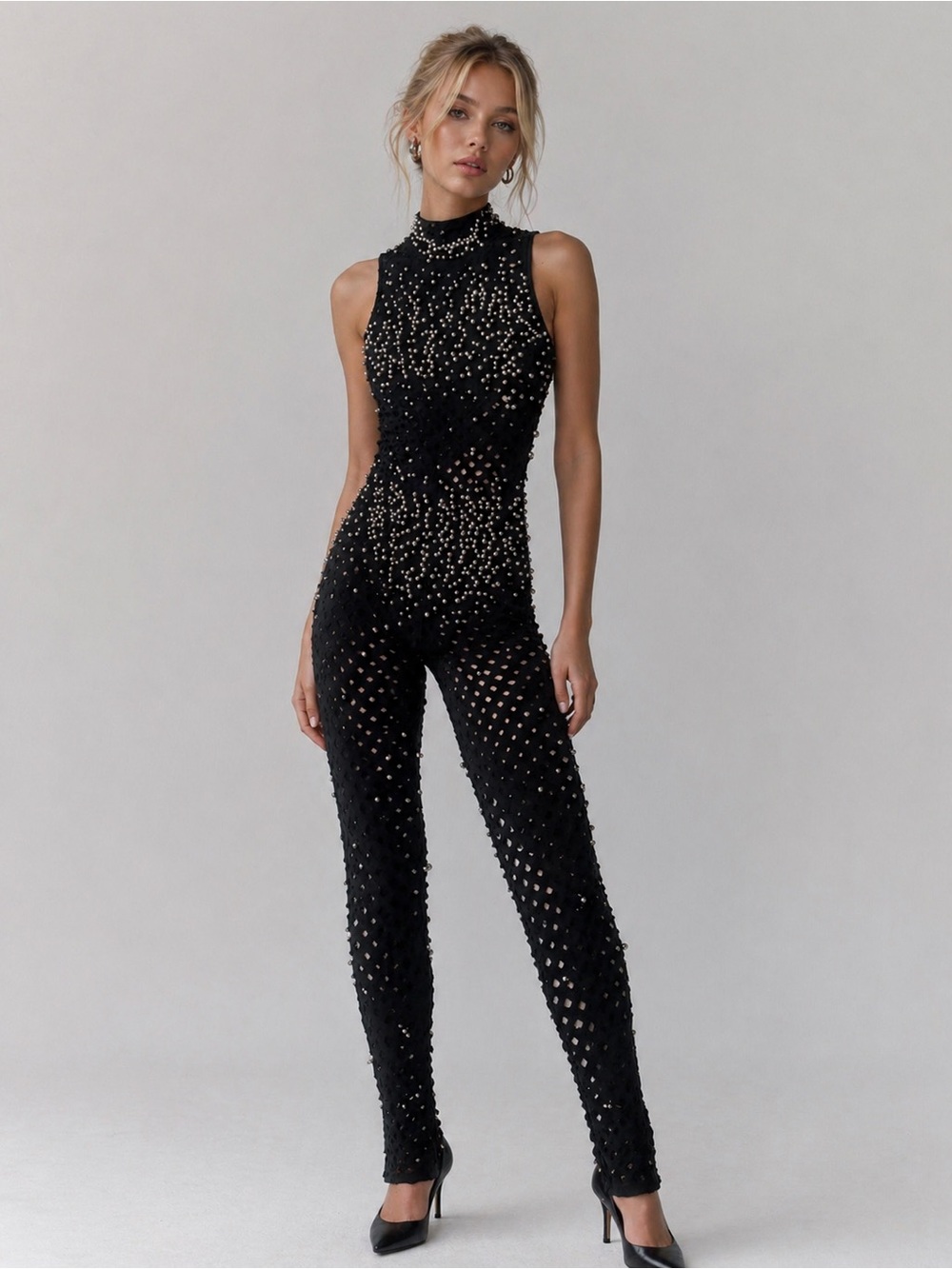 AKIRA Black stone embedded Jumpsuit ✨ Cutout Bodysuit | S/M | NWT